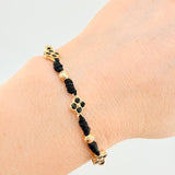 Pulsera Tejida Negras Trio Trebol / 4 Unidades 4Mm Diamantados Oro Amarillo 18K