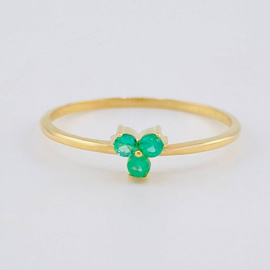 Triscal Flower Ring Emeralds 11Pts 1.2 g / T7 1/2 18K Yellow Gold