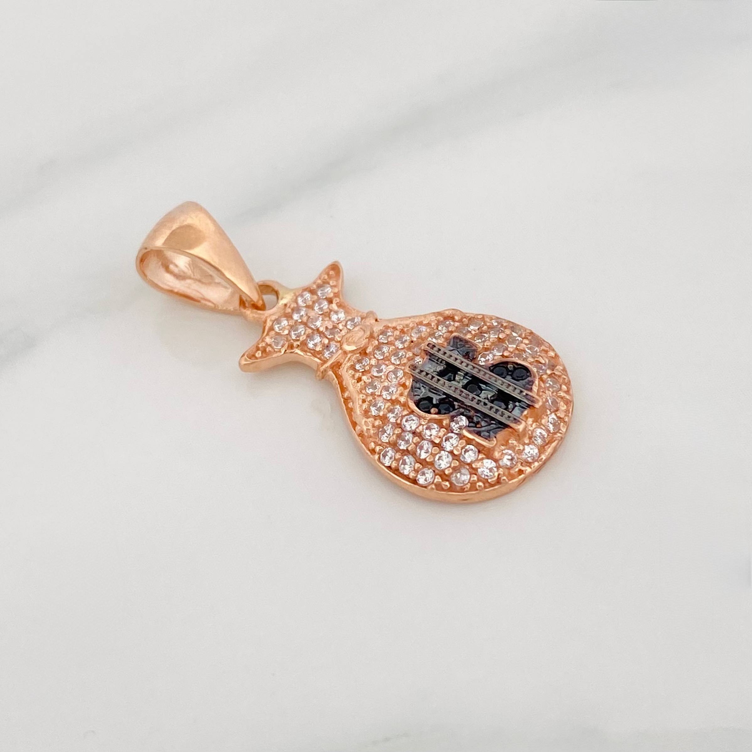 Dije Bolsa De Dinero 2.25 g / 1 1/4 in Dos Oros Negro Rosa 18K