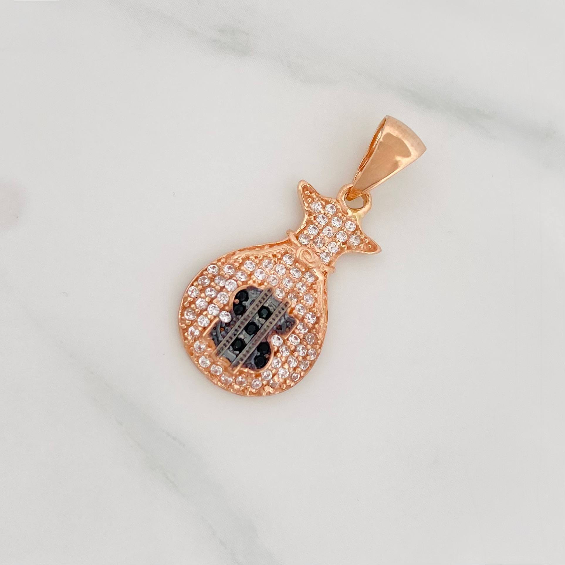 Dije Bolsa De Dinero 2.25 g / 1 1/4 in Dos Oros Negro Rosa 18K