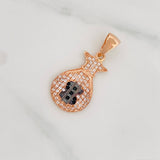 Dije Bolsa De Dinero 2.25 g / 1 1/4 in Dos Oros Negro Rosa 18K