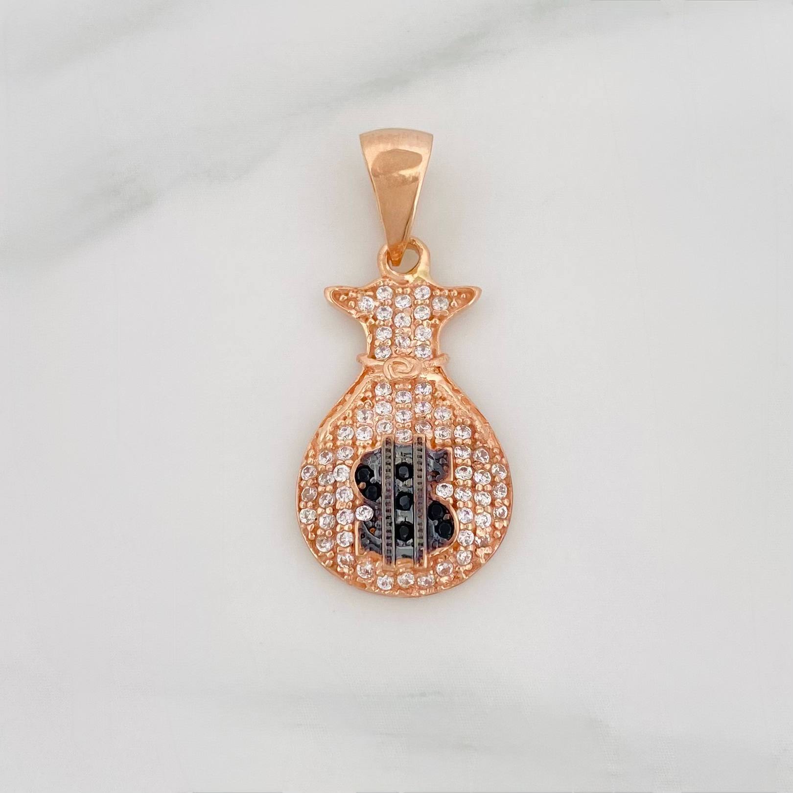 Dije Bolsa De Dinero 2.25 g / 1 1/4 in Dos Oros Negro Rosa 18K