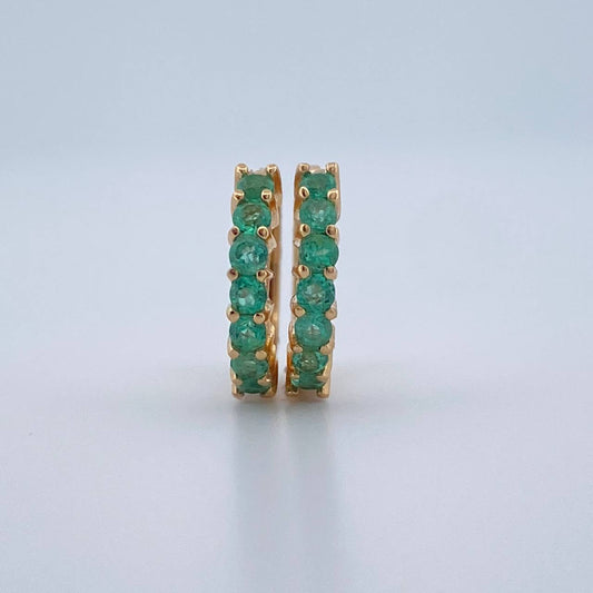 Dense Emerald Hoop Earrings 1.6gr / 0.5in / 18K Gold +