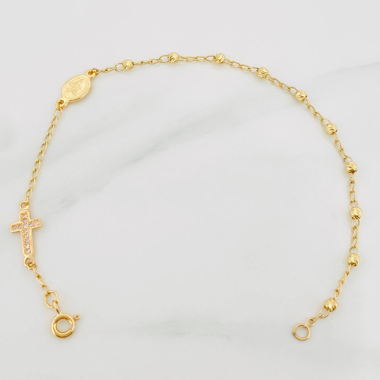 Bracelet Denario Miraculous Virgin Cross 2.35 g / 7 1/2 in / 3 mm Yellow Gold 18K