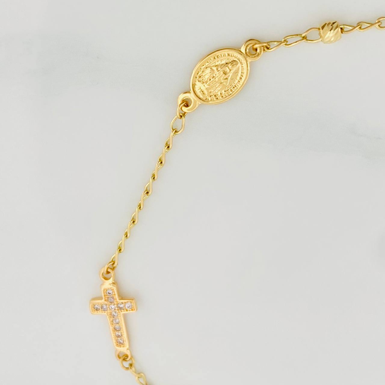 Bracelet Denario Miraculous Virgin Cross 2.35 g / 7 1/2 in / 3 mm Yellow Gold 18K