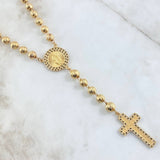Miraculous Virgin Rosary 41.41gr / 60cm / 7mm-8mm Tribal Cross White and Black Zircons Diamond Cut 18K Yellow Gold ©