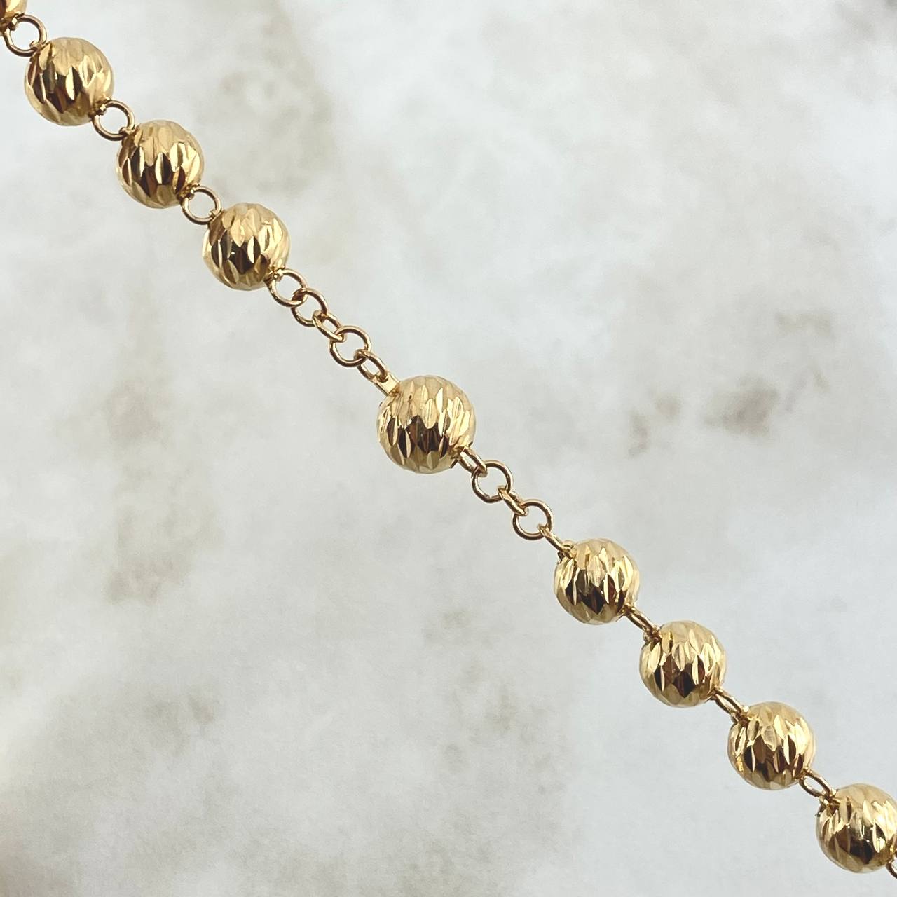 Miraculous Virgin Rosary 41.41gr / 60cm / 7mm-8mm Tribal Cross White and Black Zircons Diamond Cut 18K Yellow Gold ©