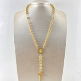 Miraculous Virgin Rosary 41.41gr / 60cm / 7mm-8mm Tribal Cross White and Black Zircons Diamond Cut 18K Yellow Gold ©