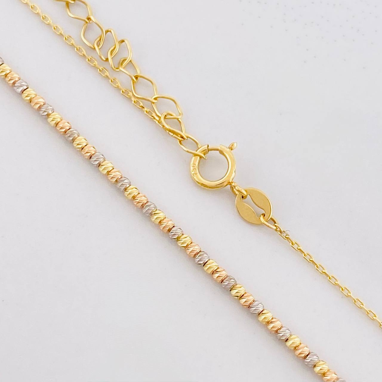 Cadena Aro Seguido Bolas Diamantadas 2.1g / 16 in / 0.6mm Tres Oros 18K