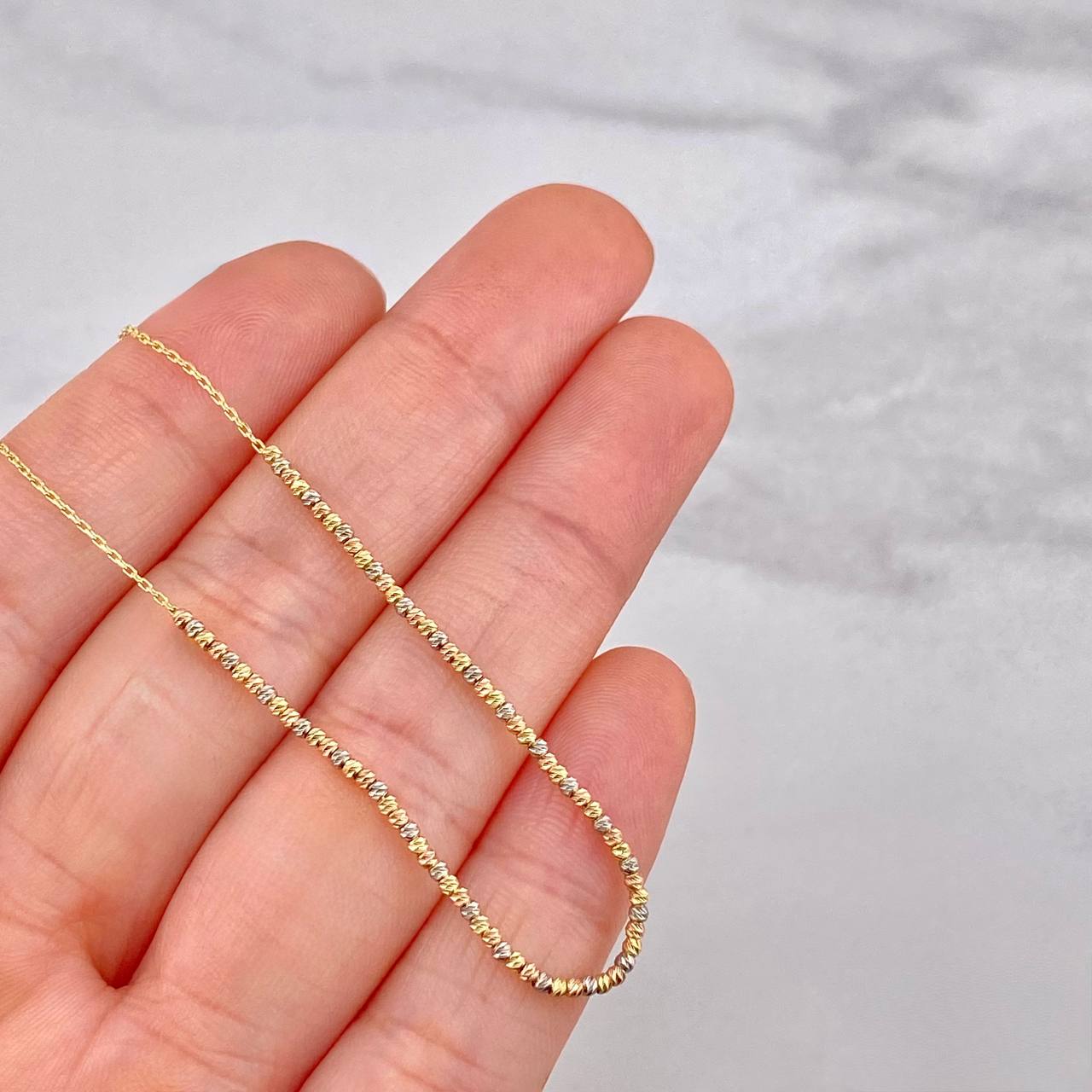 Cadena Aro Seguido Bolas Diamantadas 2.1g / 16 in / 0.6mm Tres Oros 18K