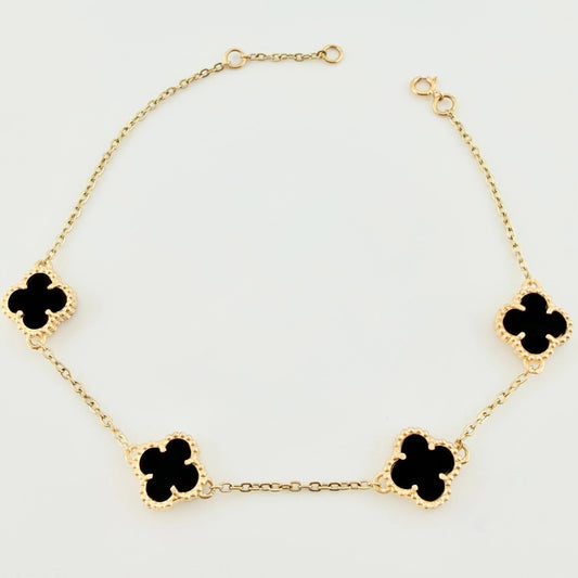 Pulso Modulable Trebol Onix Negro 4.55 g / 7 1/2 in - 7 in / 1.36 mm Oro Amarillo 18K
