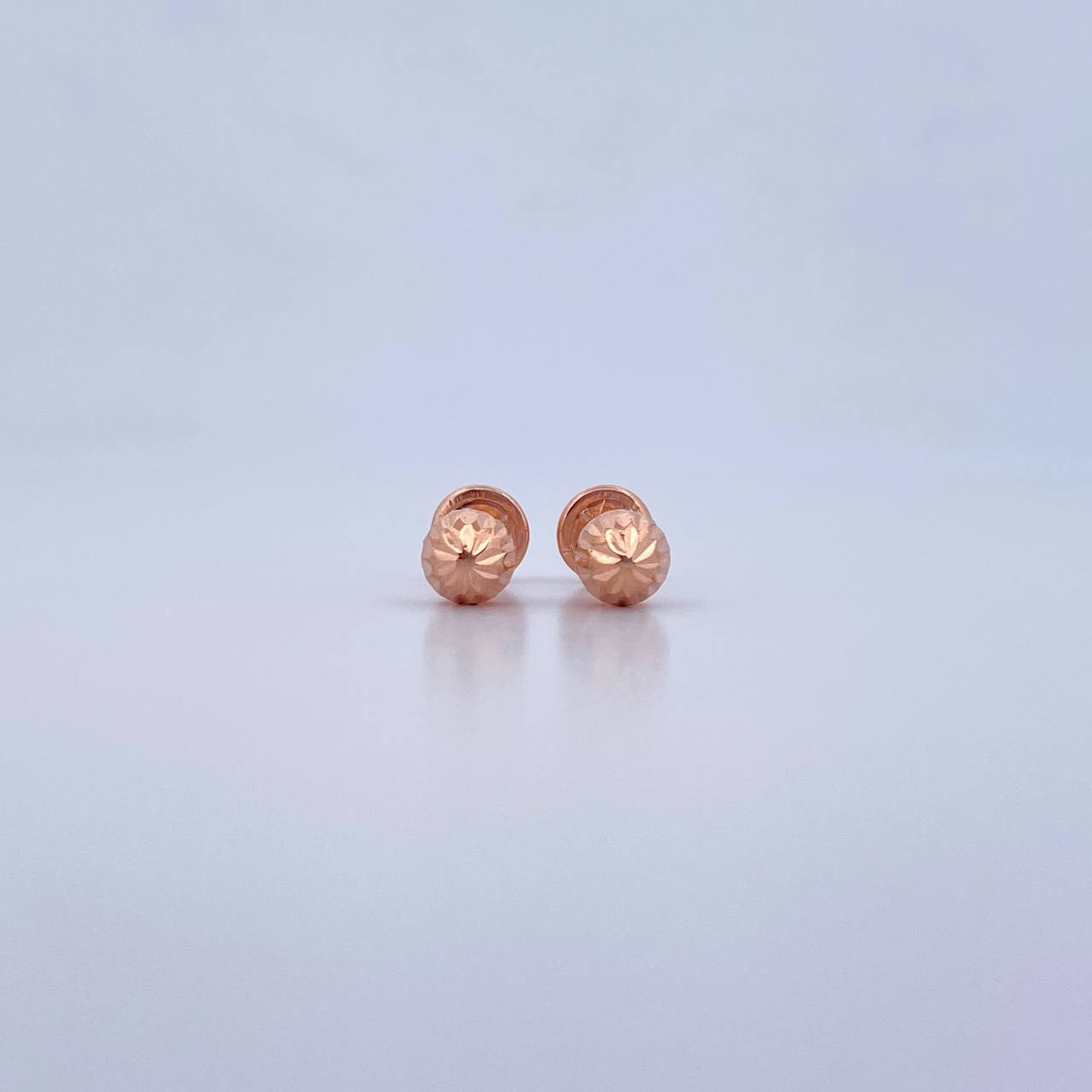 Stud Earrings Bead 0.7gr / 5mm Diamond Cut 18K Rose Gold &