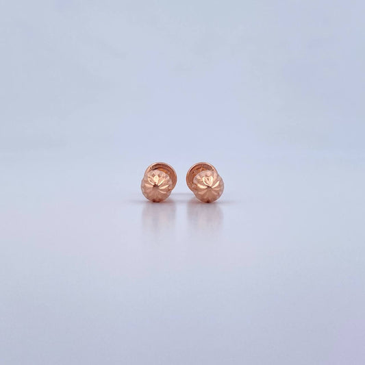 Stud Earrings Bead 0.7gr / 5mm Diamond Cut 18K Rose Gold &