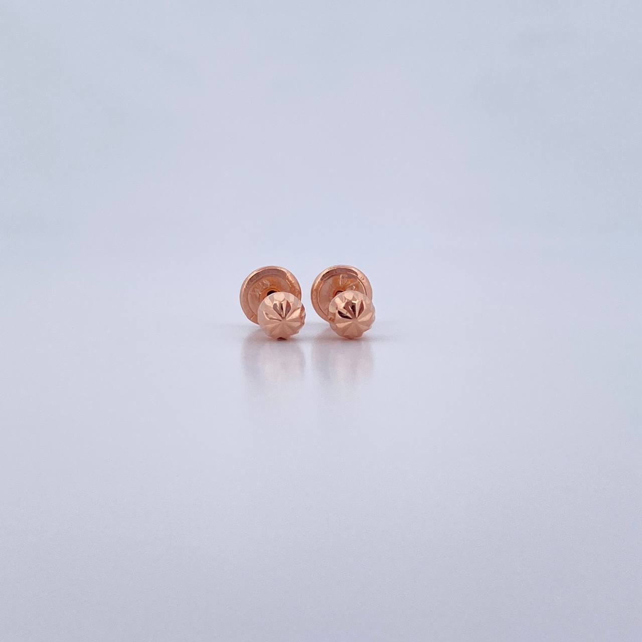 Stud Earrings Bead 0.55gr / 4mm Diamond Cut 18K Rose Gold &
