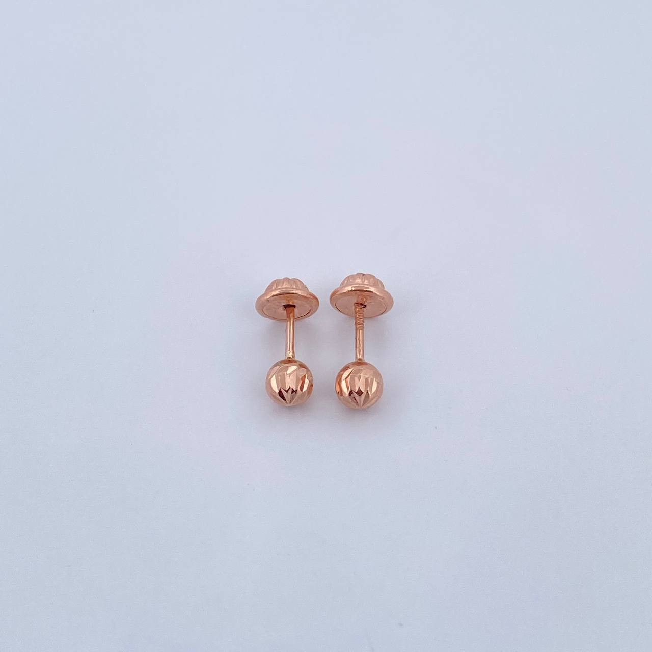 Stud Earrings Bead 0.55gr / 4mm Diamond Cut 18K Rose Gold &