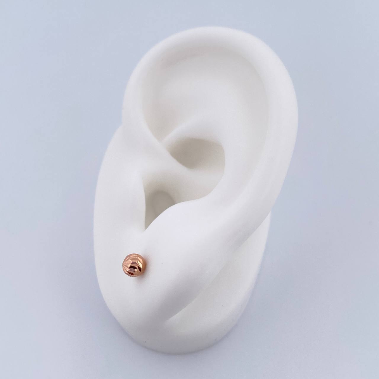 Stud Earrings Bead 0.55gr / 4mm Diamond Cut 18K Rose Gold &