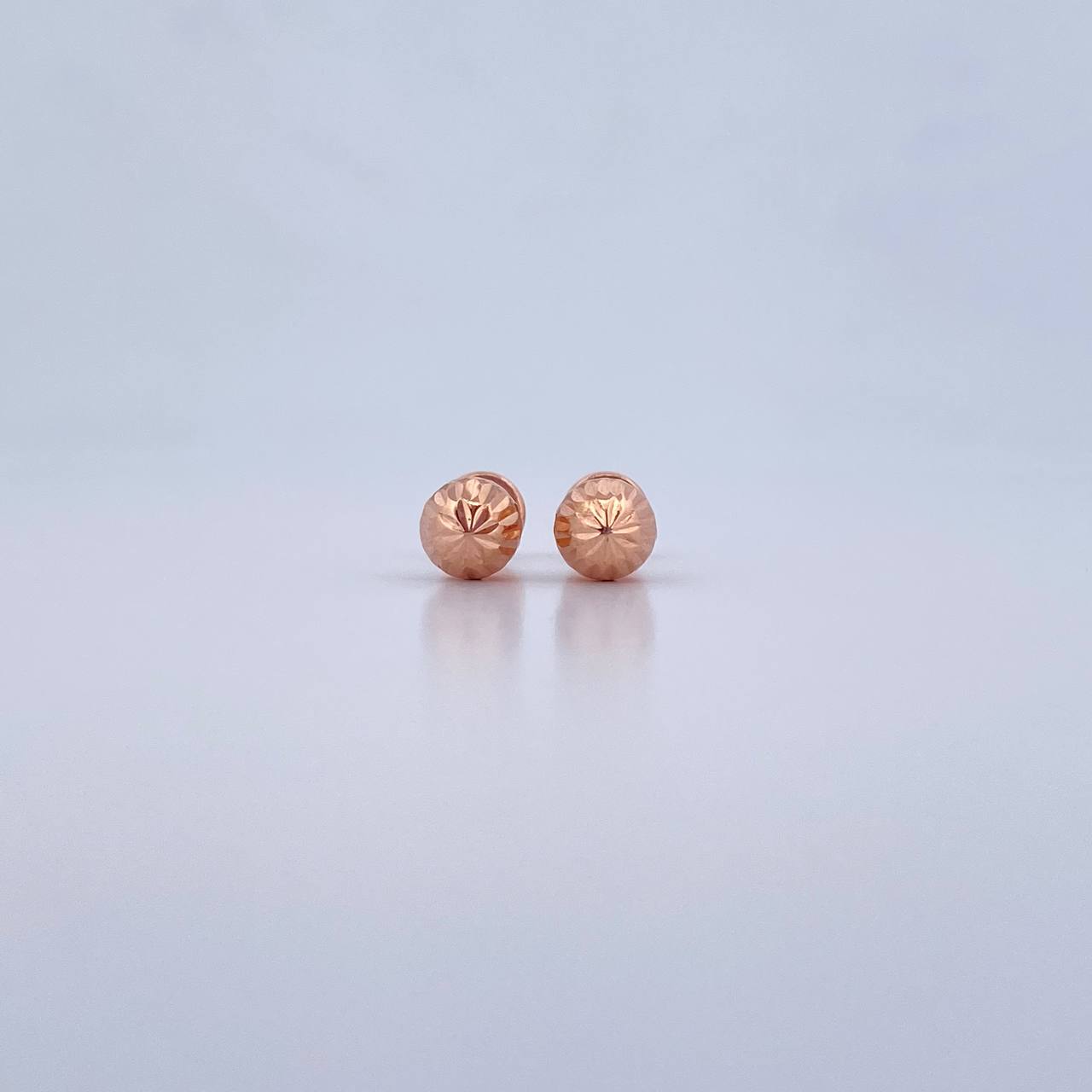 Stud Earrings Bead 0.8gr / 6mm Diamond Cut 18K Rose Gold &