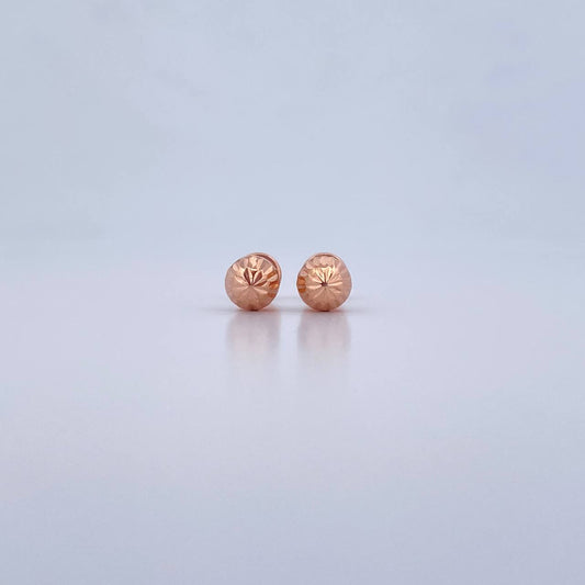 Stud Earrings Bead 0.8gr / 6mm Diamond Cut 18K Rose Gold &