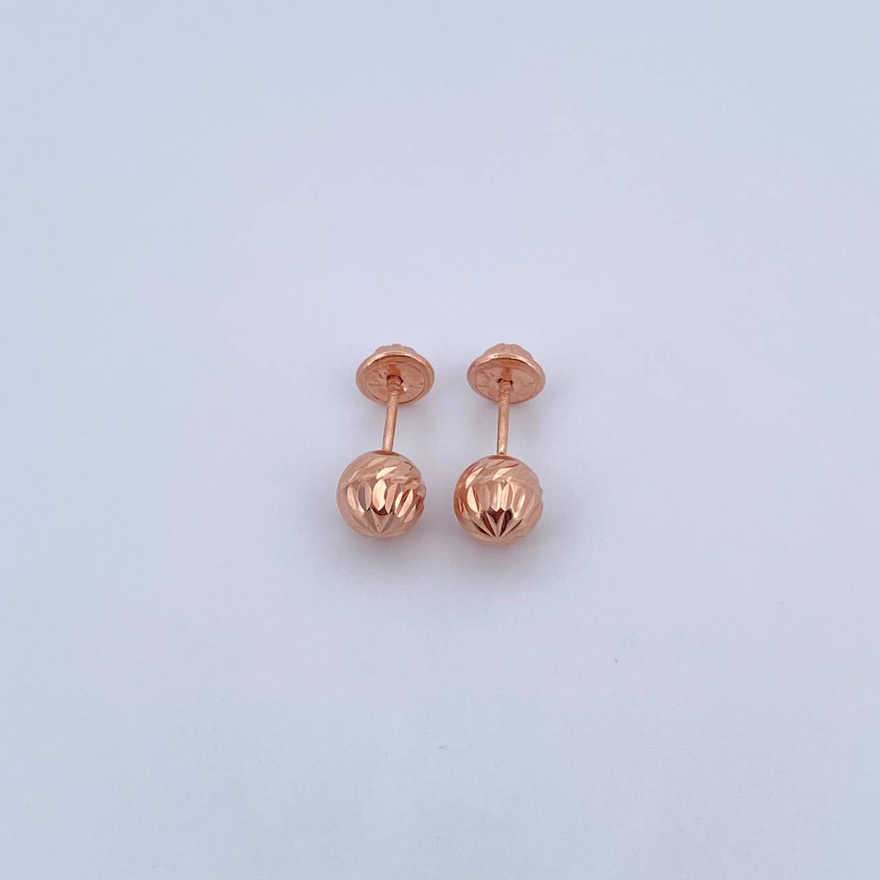 Stud Earrings Bead 0.8gr / 6mm Diamond Cut 18K Rose Gold &