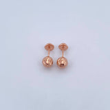 Stud Earrings Bead 0.8gr / 6mm Diamond Cut 18K Rose Gold &