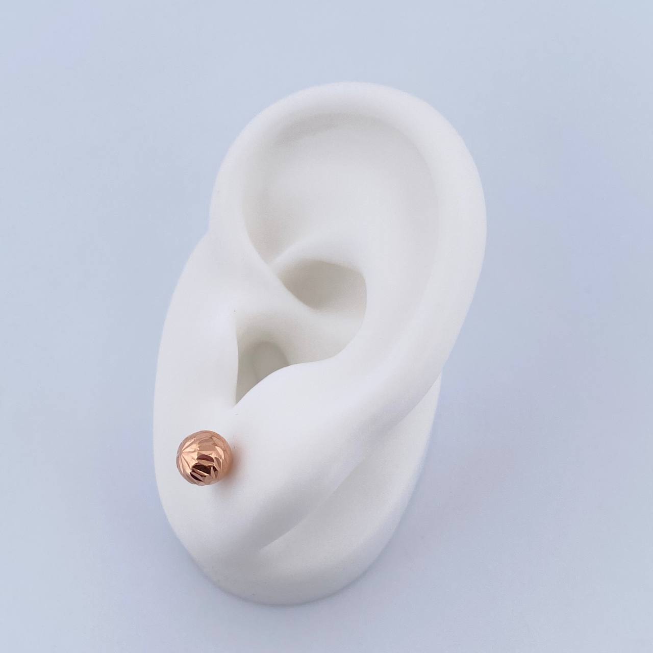 Stud Earrings Bead 0.8gr / 6mm Diamond Cut 18K Rose Gold &