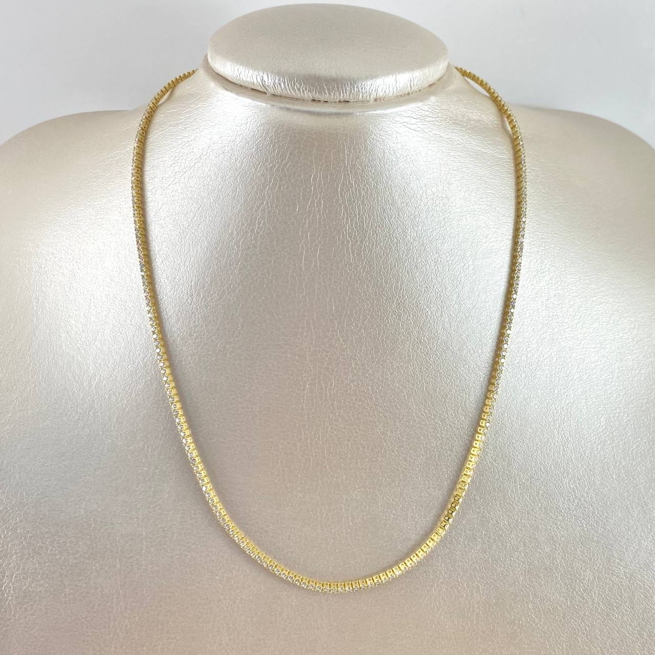 Cadena Tennis 11.1gr / 45cm / 2mm Circones Blancos Oro Amarillo +4 18K ©