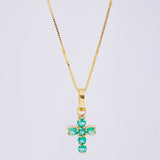 Set Cadena Veneciana + Dije Cruz Tupida Esmeralda 9 Pts / 1.3 g / 17 3/4 in Oro Amarillo 18K