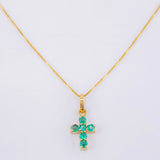Set Cadena Veneciana + Dije Cruz Tupida Esmeralda 9 Pts / 1.3 g / 17 3/4 in Oro Amarillo 18K