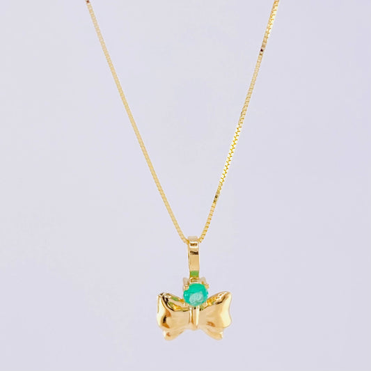 Set Cadena Veneciana + Dije Moño Esmeralda 6 Pts / 1.2 g / 17 3/4 in Oro Amarillo 18K