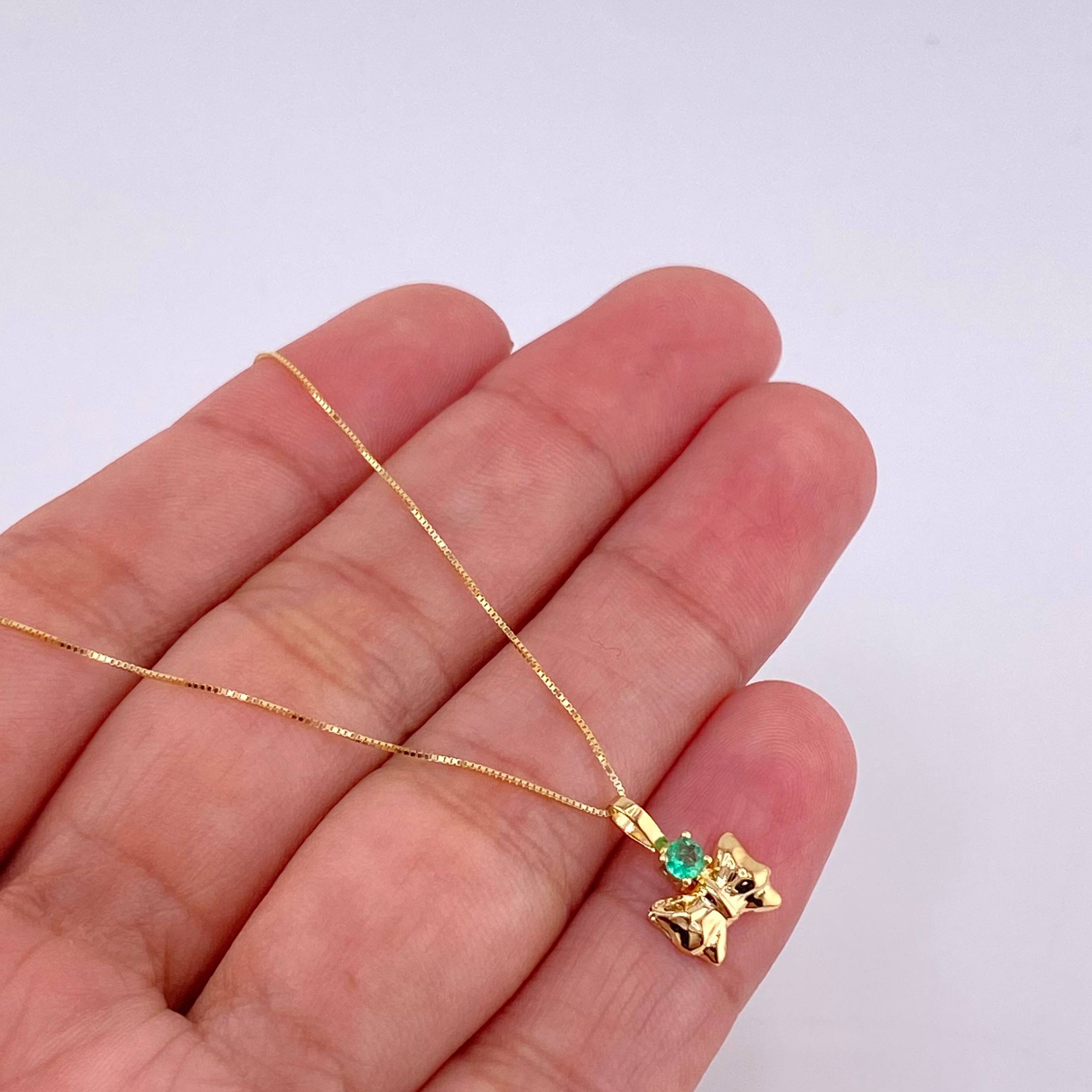 Set Cadena Veneciana + Dije Moño Esmeralda 6 Pts / 1.2 g / 17 3/4 in Oro Amarillo 18K