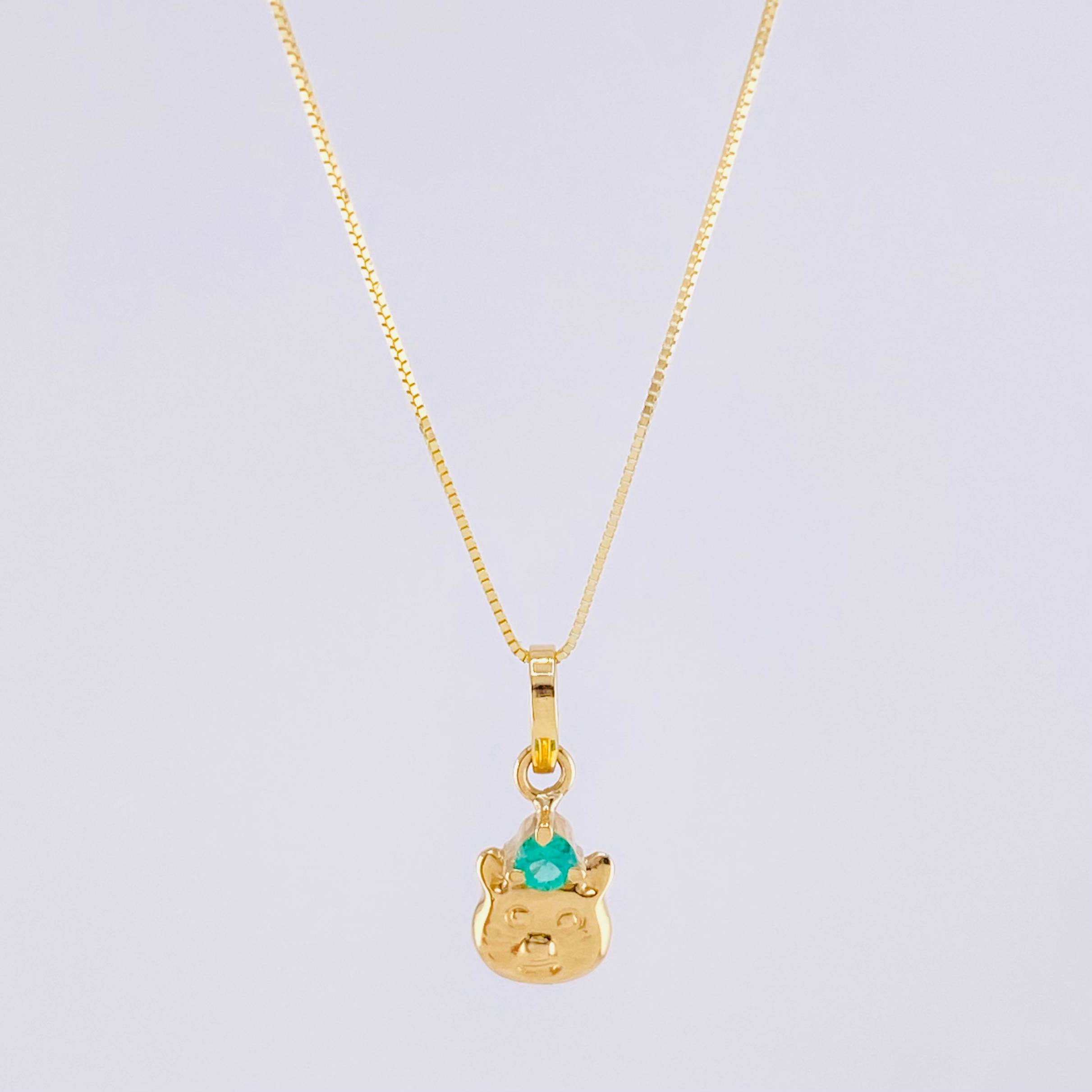 Set Cadena Veneciana + Dije Cara De Gato Esmeralda Pts 5 / 1.25 g / 17 3/4 in Oro Amarillo 18K