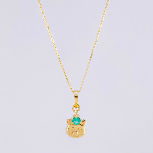 Set Cadena Veneciana + Dije Cara De Gato Esmeralda Pts 5 / 1.25 g / 17 3/4 in Oro Amarillo 18K