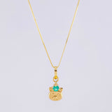 Set Cadena Veneciana + Dije Cara De Gato Esmeralda Pts 5 / 1.25 g / 17 3/4 in Oro Amarillo 18K