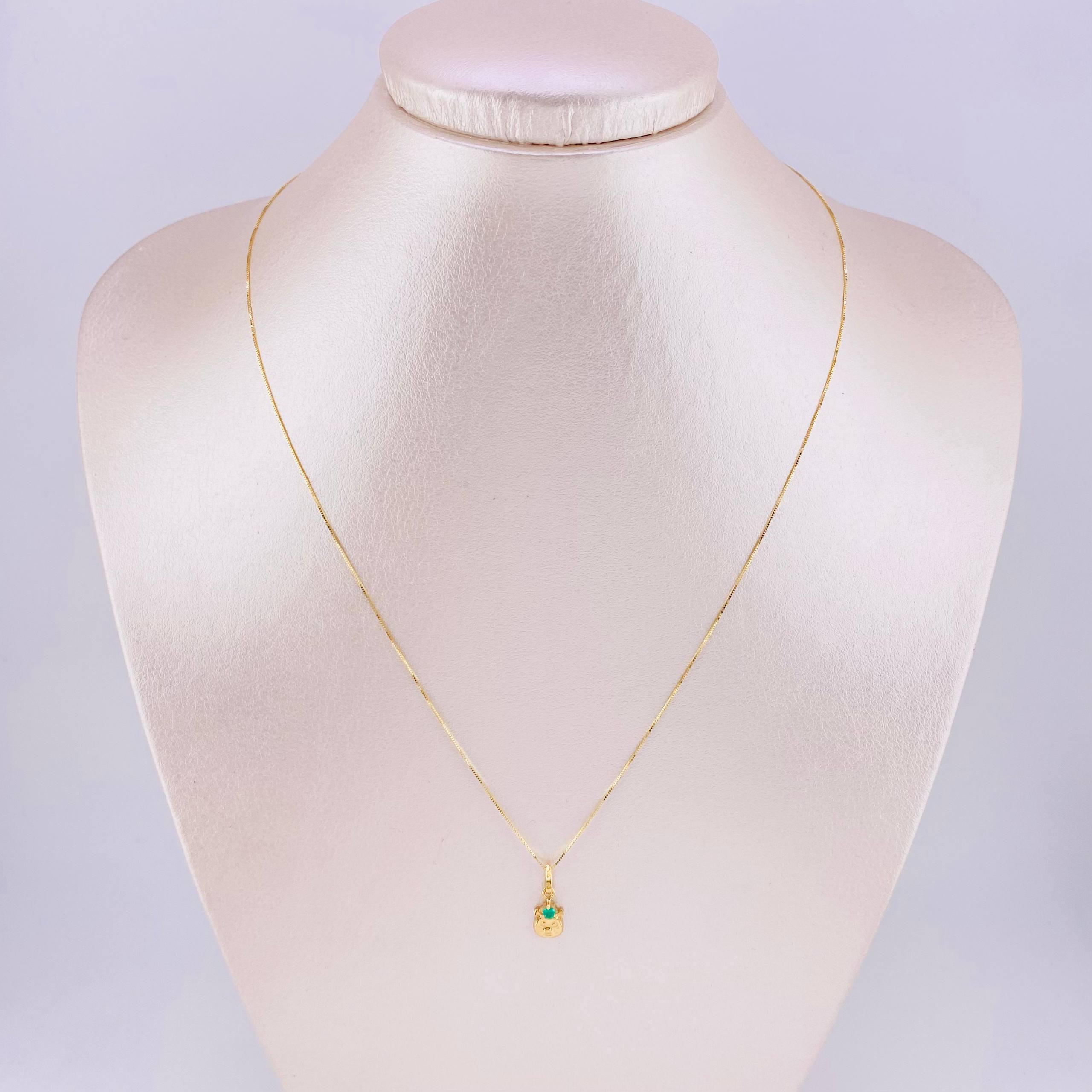 Set Cadena Veneciana + Dije Cara De Gato Esmeralda Pts 5 / 1.25 g / 17 3/4 in Oro Amarillo 18K