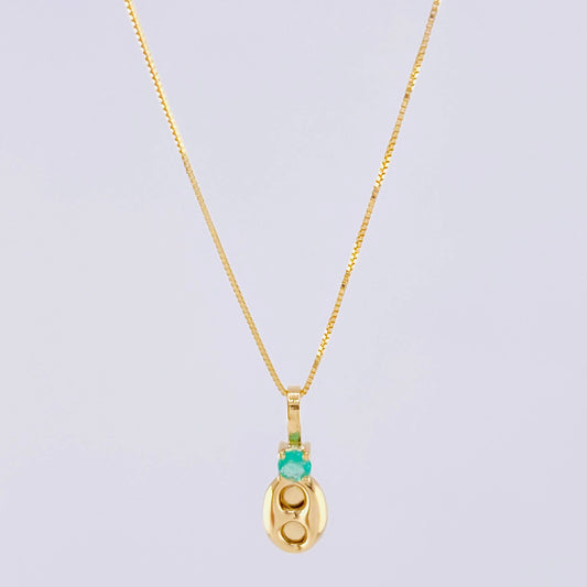 Set Cadena Veneciana + Dije Gc Esmeralda Pts 6 / 1.15 g / 17 3/4 in Oro Amarillo 18K