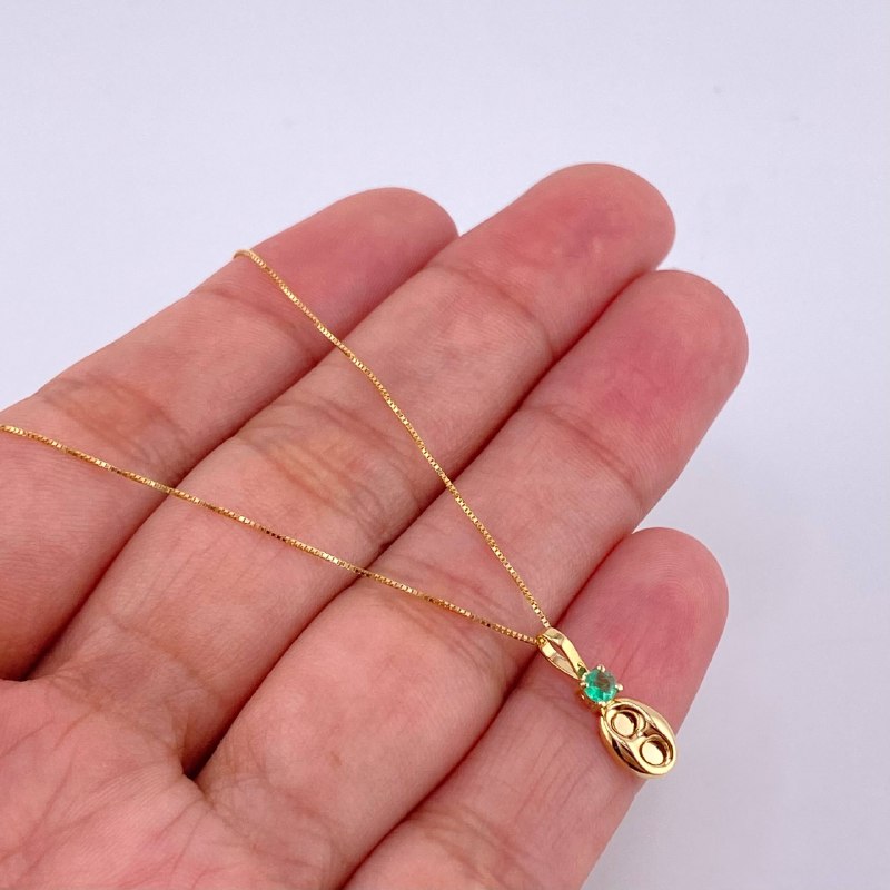 Set Cadena Veneciana + Dije Gc Esmeralda Pts 6 / 1.15 g / 17 3/4 in Oro Amarillo 18K