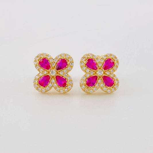 Stud Earrings Flower Clover Dense 2.45g / in / 9.05mm Yellow Gold 18K