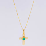 Set Cadena Veneciana + Dije Cruz Lisa Esmeralda 5 Pts / 1.2 g / 17 3/4 in Oro Amarillo 18K