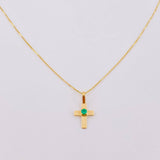 Set Cadena Veneciana + Dije Cruz Lisa Esmeralda 5 Pts / 1.2 g / 17 3/4 in Oro Amarillo 18K