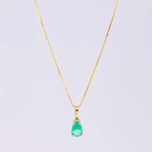 Set Cadena Veneciana + Dije Sencillo Lagrima Esmeralda 19 Pts / 1.05 g / 17 3/4 in Oro Amarillo 18K