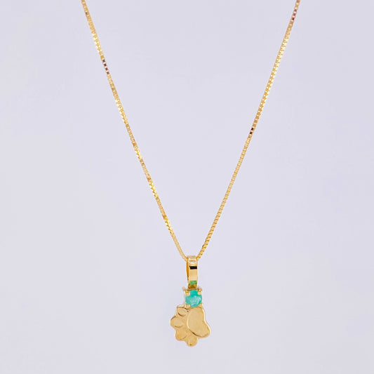 Set Cadena Veneciana + Dije Huellita Esmeralda 3 Pts / 1 g / 17 3/4 in Oro Amarillo 18K