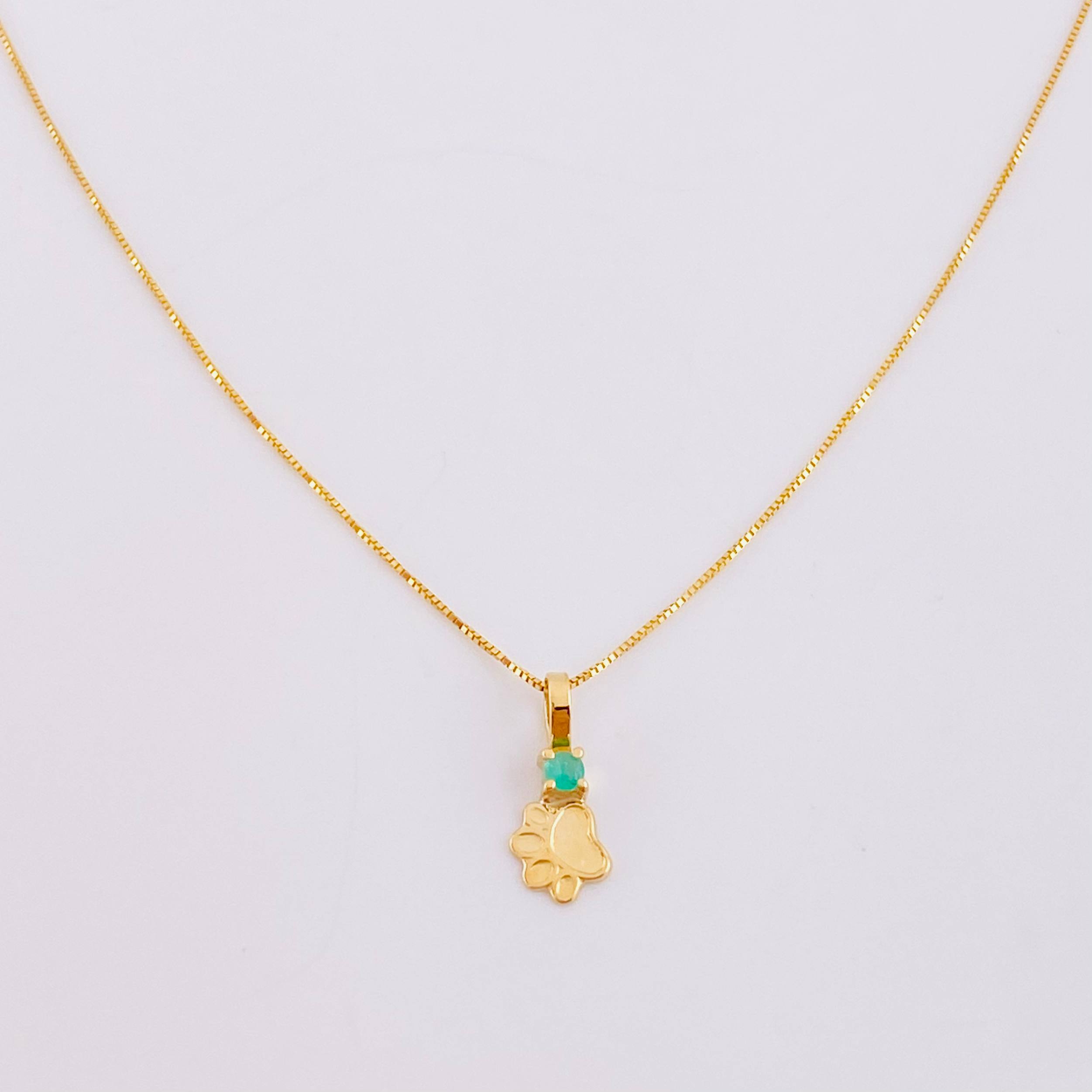 Set Cadena Veneciana + Dije Huellita Esmeralda 3 Pts / 1 g / 17 3/4 in Oro Amarillo 18K