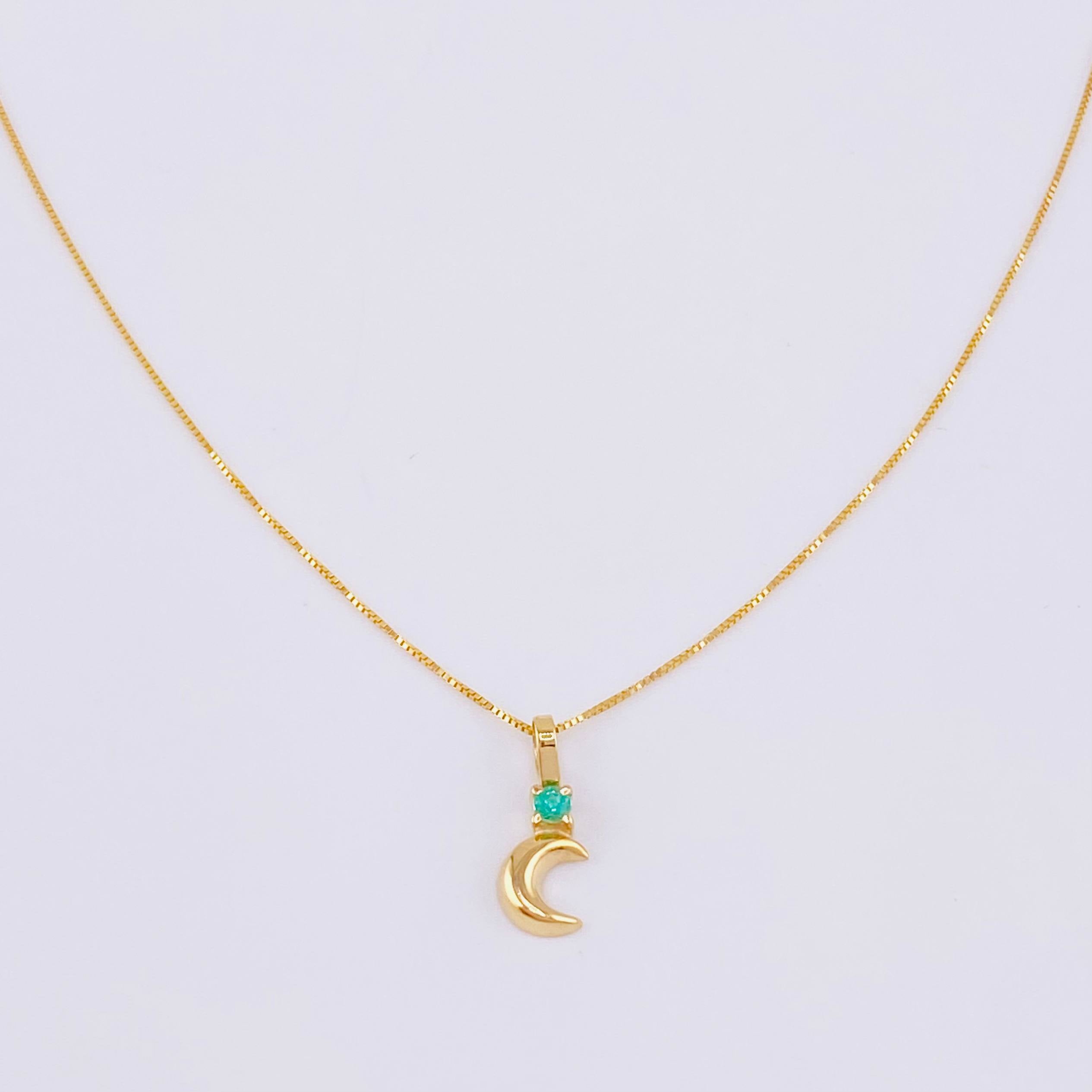 Set Cadena Veneciana + Dije Media Luna Esmeralda 3 Pts / 1.05 g / 17 3/4 in Oro Amarillo 18K
