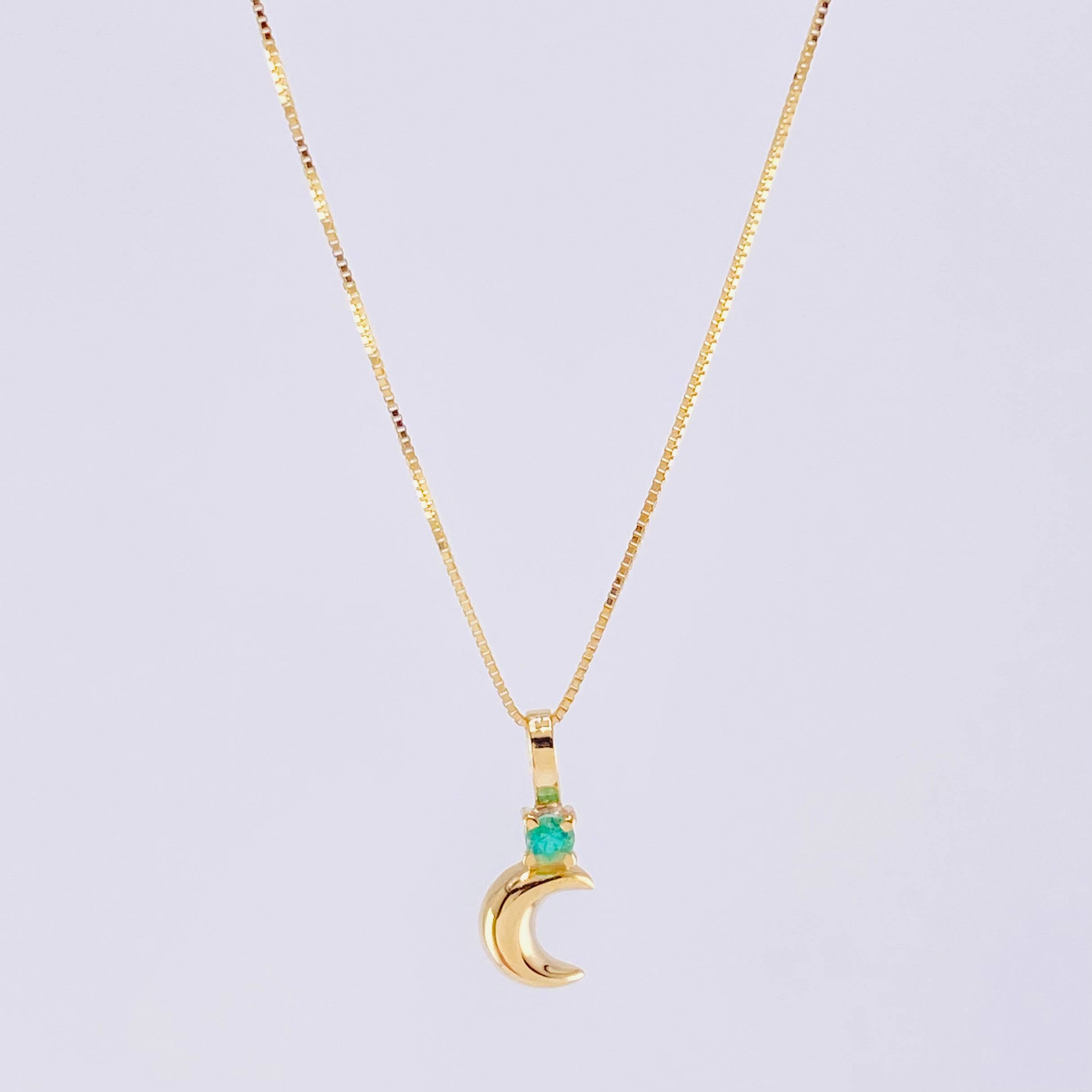Set Cadena Veneciana + Dije Media Luna Esmeralda 3 Pts / 1.05 g / 17 3/4 in Oro Amarillo 18K