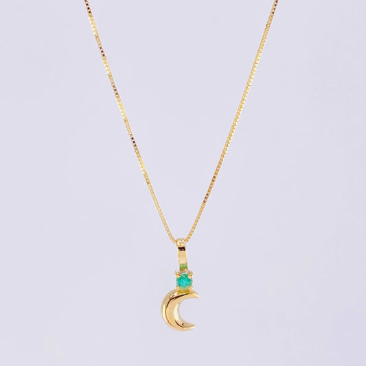 Set Cadena Veneciana + Dije Media Luna Esmeralda 3 Pts / 1.05 g / 17 3/4 in Oro Amarillo 18K