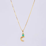 Set Cadena Veneciana + Dije Media Luna Esmeralda 3 Pts / 1.05 g / 17 3/4 in Oro Amarillo 18K