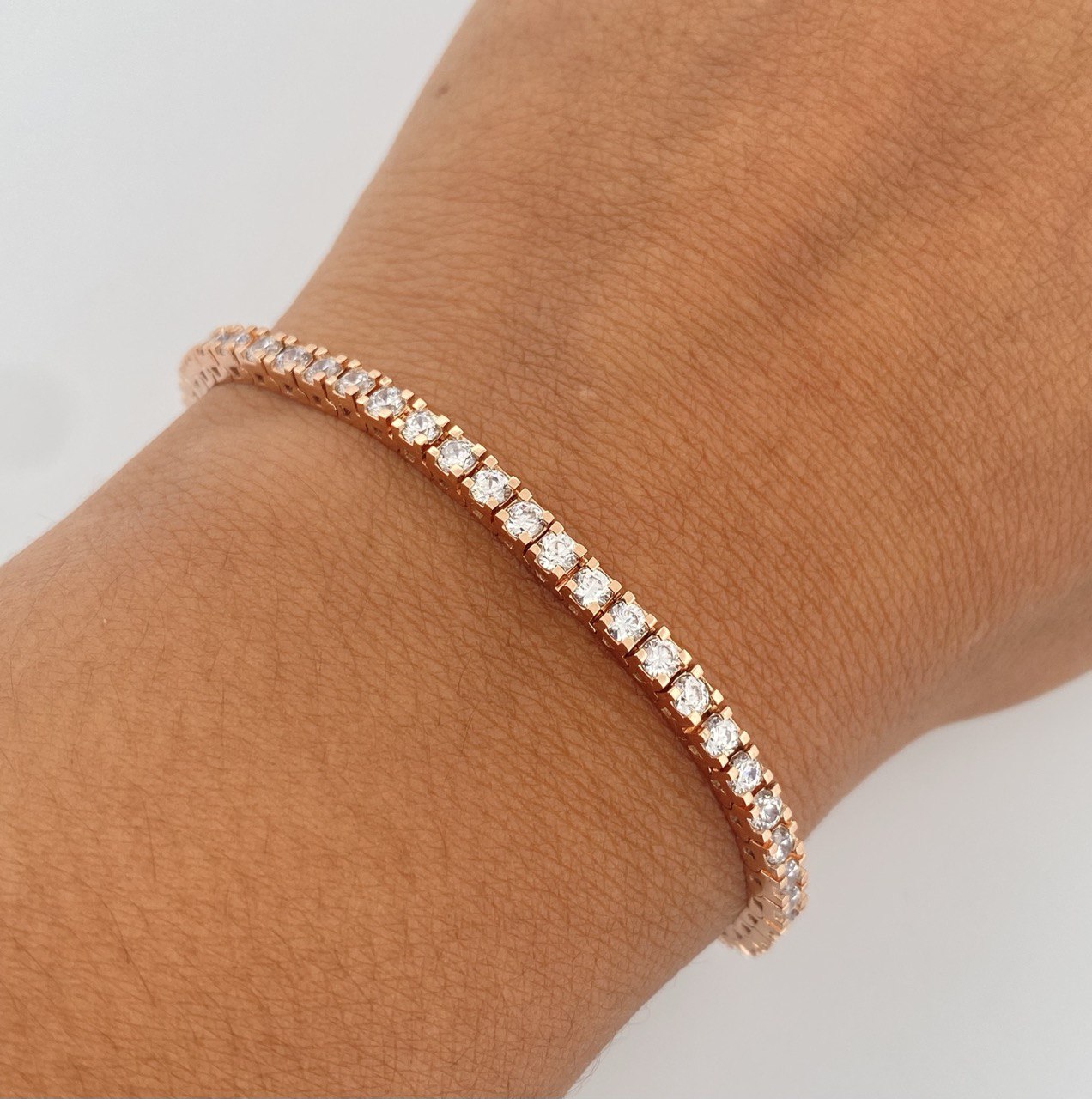 Bracelet Tennis 11.45gr / 17.6cm / 2.9mm White Zircons 18K Rose Gold $