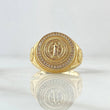 Anillo Sello Circular San Benito 9.05gr / T11 1/4 / Circones Blancos Texturizado Oro Amarillo 18K ©