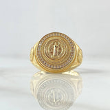 Anillo Sello Circular San Benito 9.05gr / T11 1/4 / Circones Blancos Texturizado Oro Amarillo 18K ©