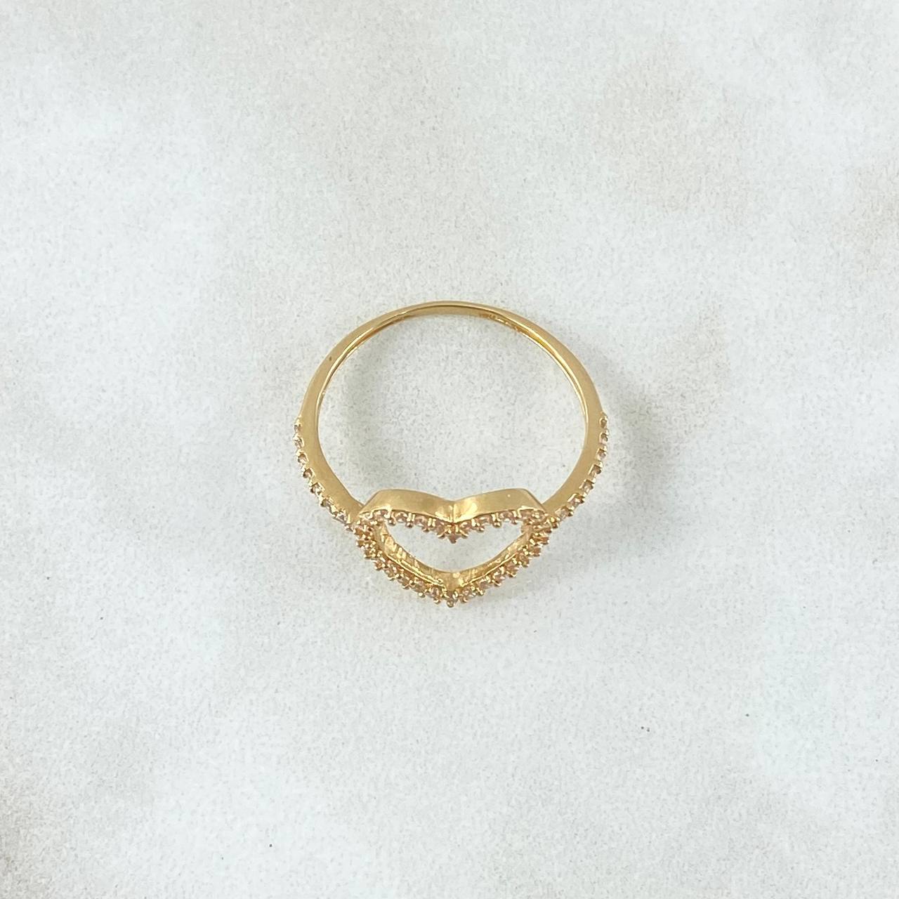 Anillo Corazón Silueta 1.45gr / T6 1/2 / Circones Blancos Oro Amarillo 18K ©